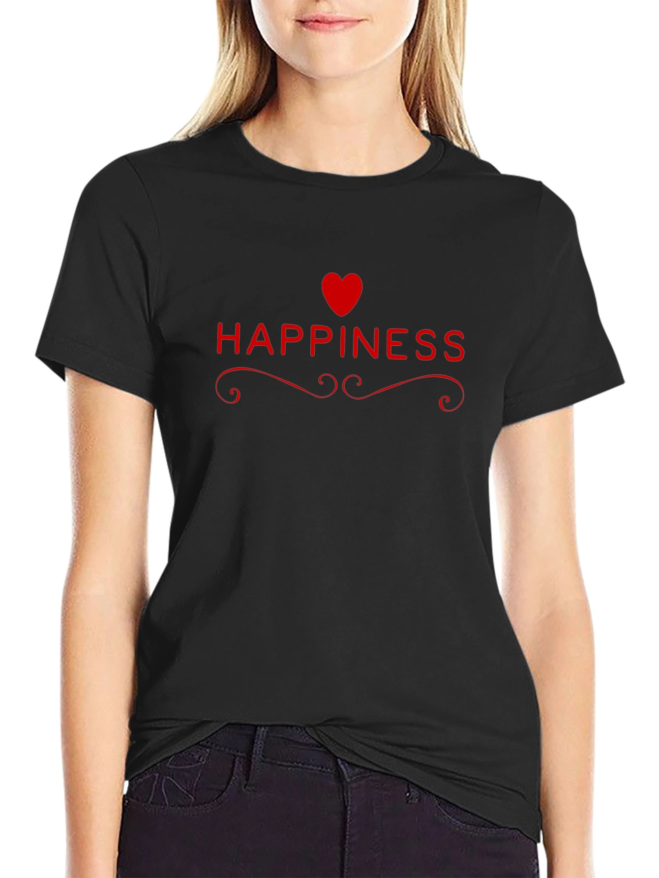 Happiness Heart Graphic T-Shirt - Trendy Casual Wear