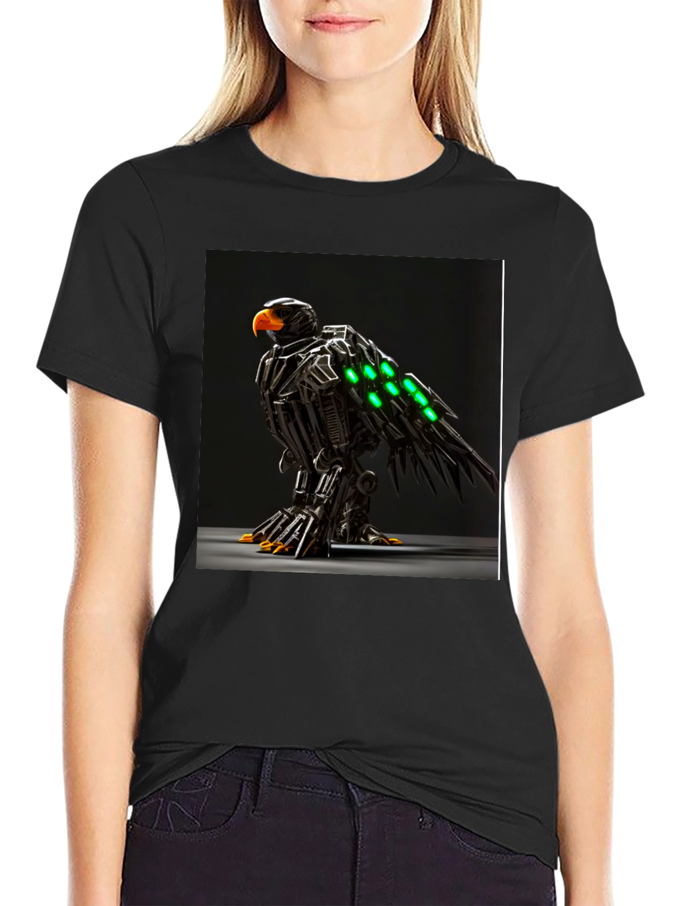 Robotic Eagle Graphic Tee - Bold Black