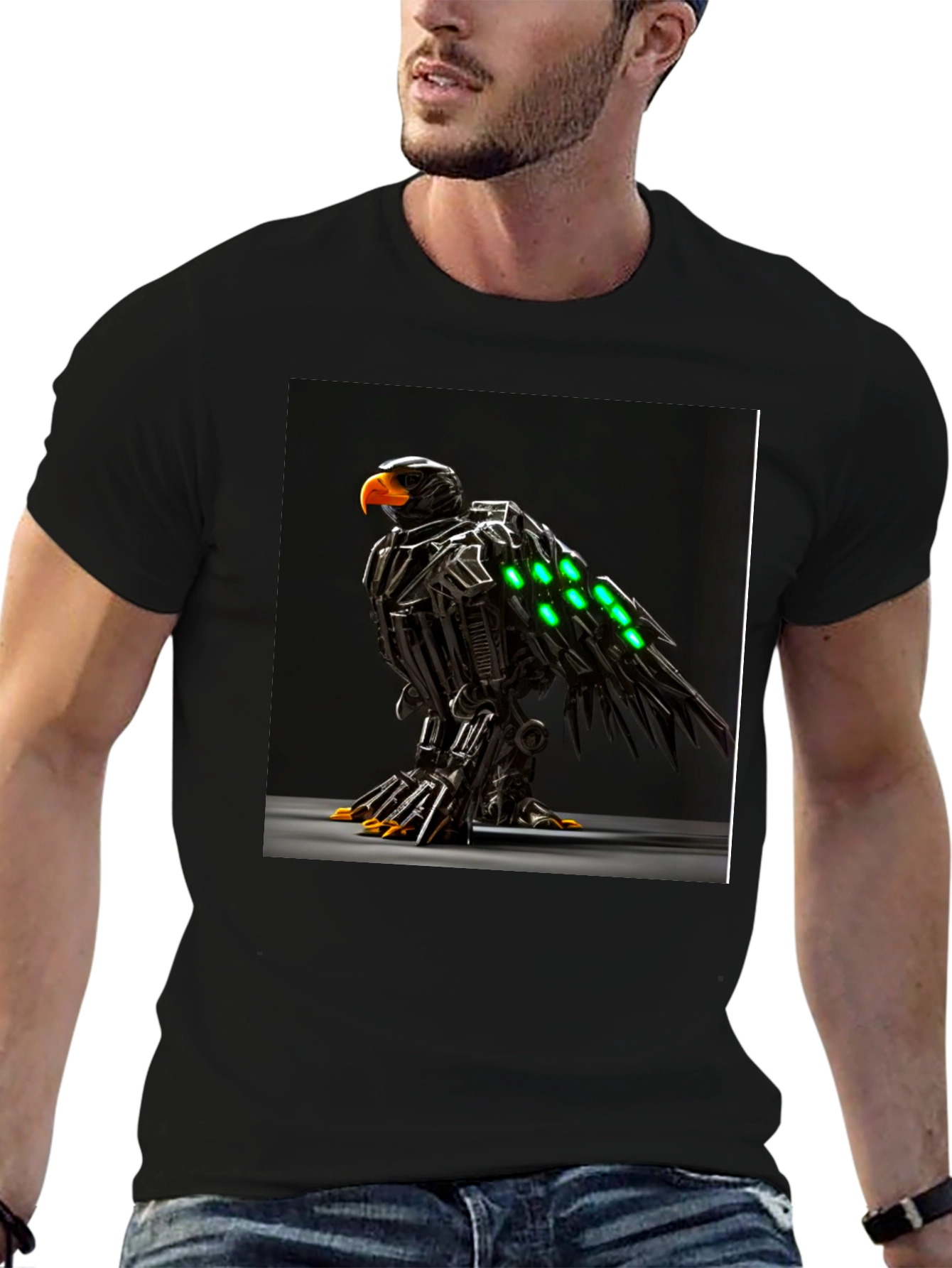 Robotic Eagle Graphic Tee - Bold Black