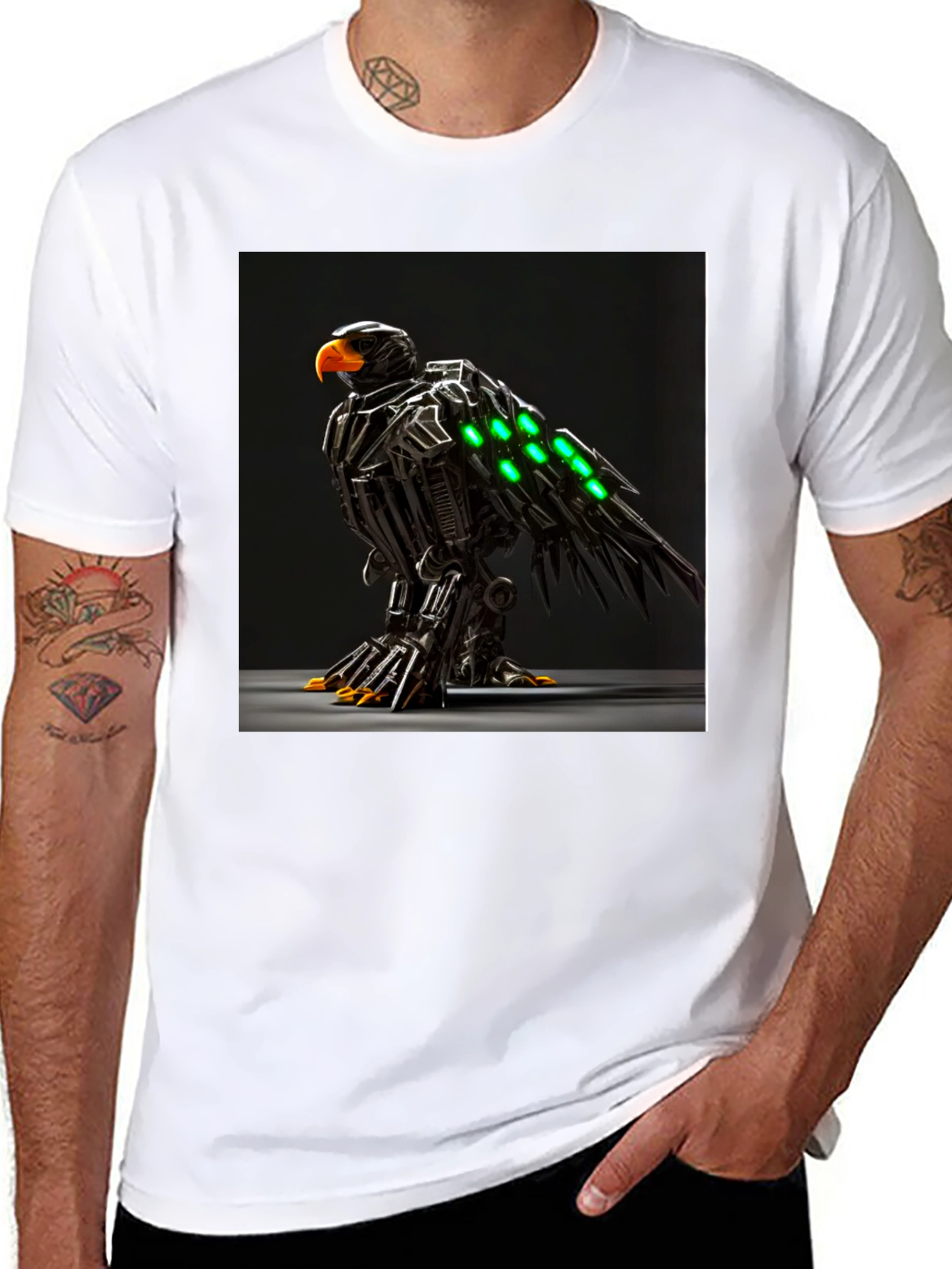Robotic Eagle Graphic Tee - Bold Black