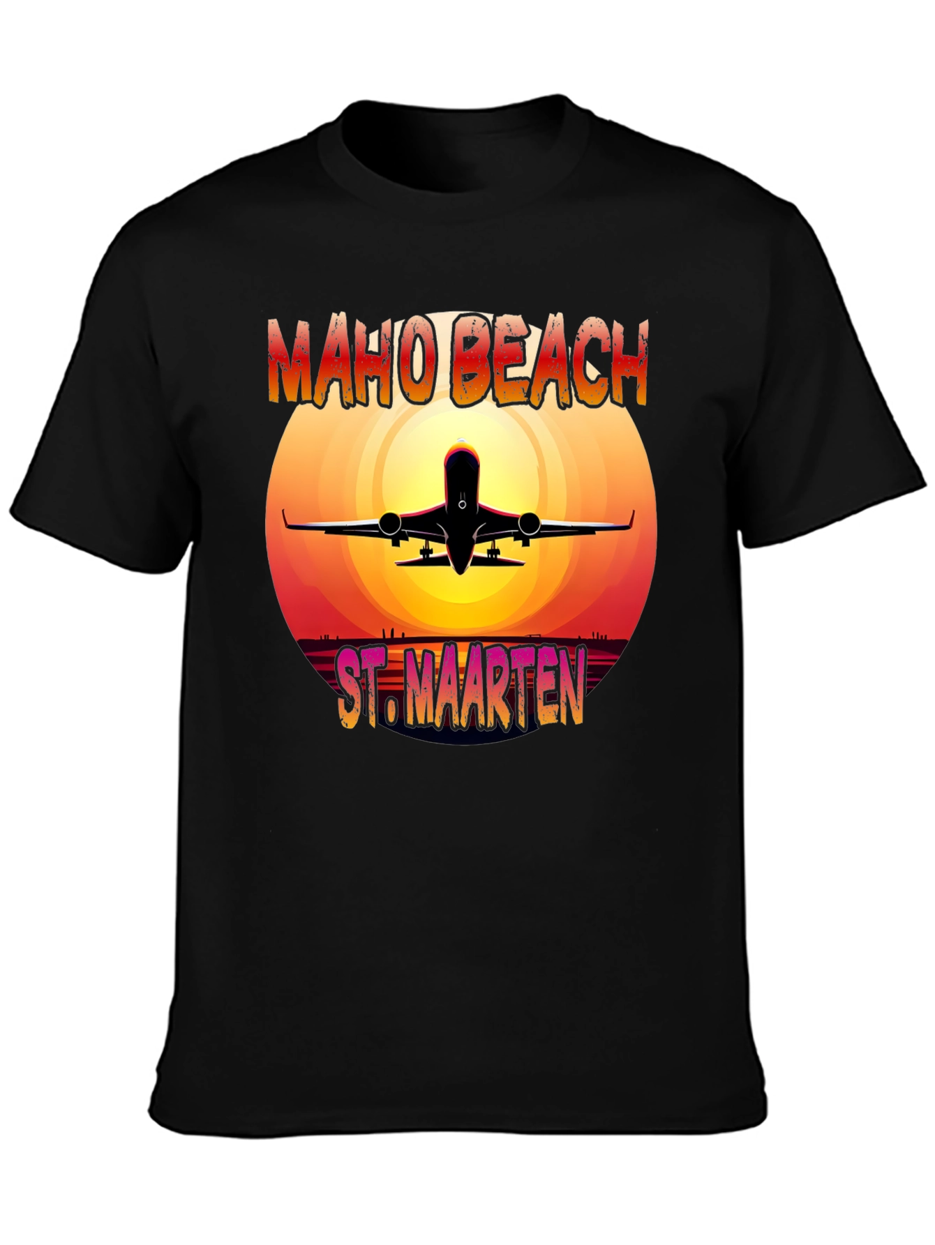 Maho Beach St. Maarten T-Shirt Airplane Sunset Vacation Tee