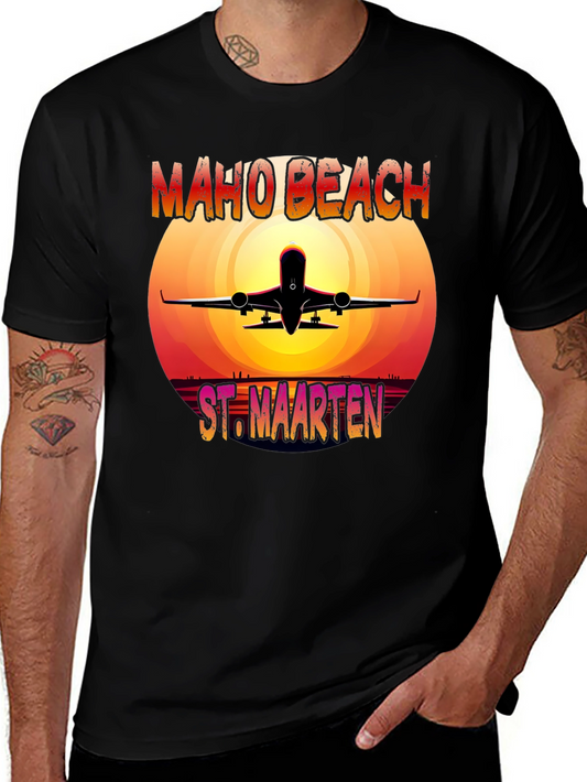 Maho Beach St. Maarten T-Shirt Airplane Sunset Vacation Tee