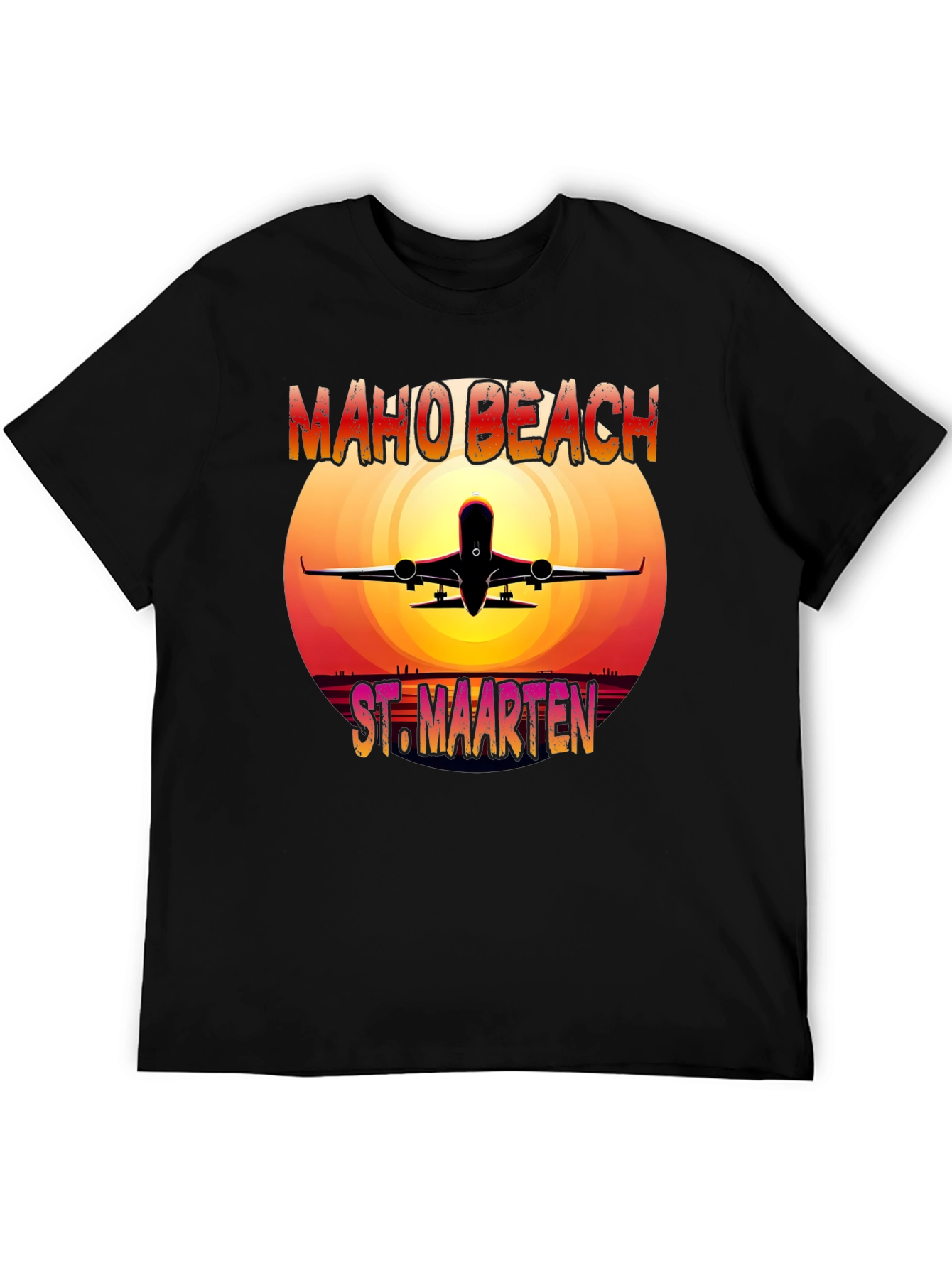Maho Beach St. Maarten T-Shirt Airplane Sunset Vacation Tee