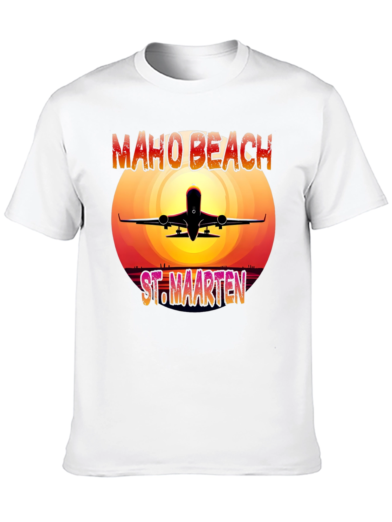 Maho Beach St. Maarten T-Shirt Airplane Sunset Vacation Tee