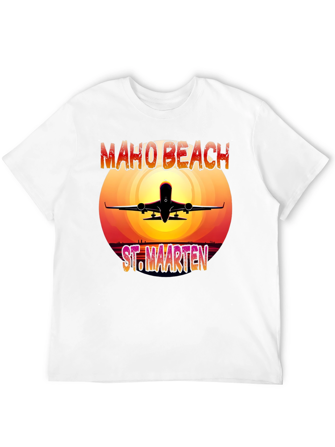 Maho Beach St. Maarten T-Shirt Airplane Sunset Vacation Tee