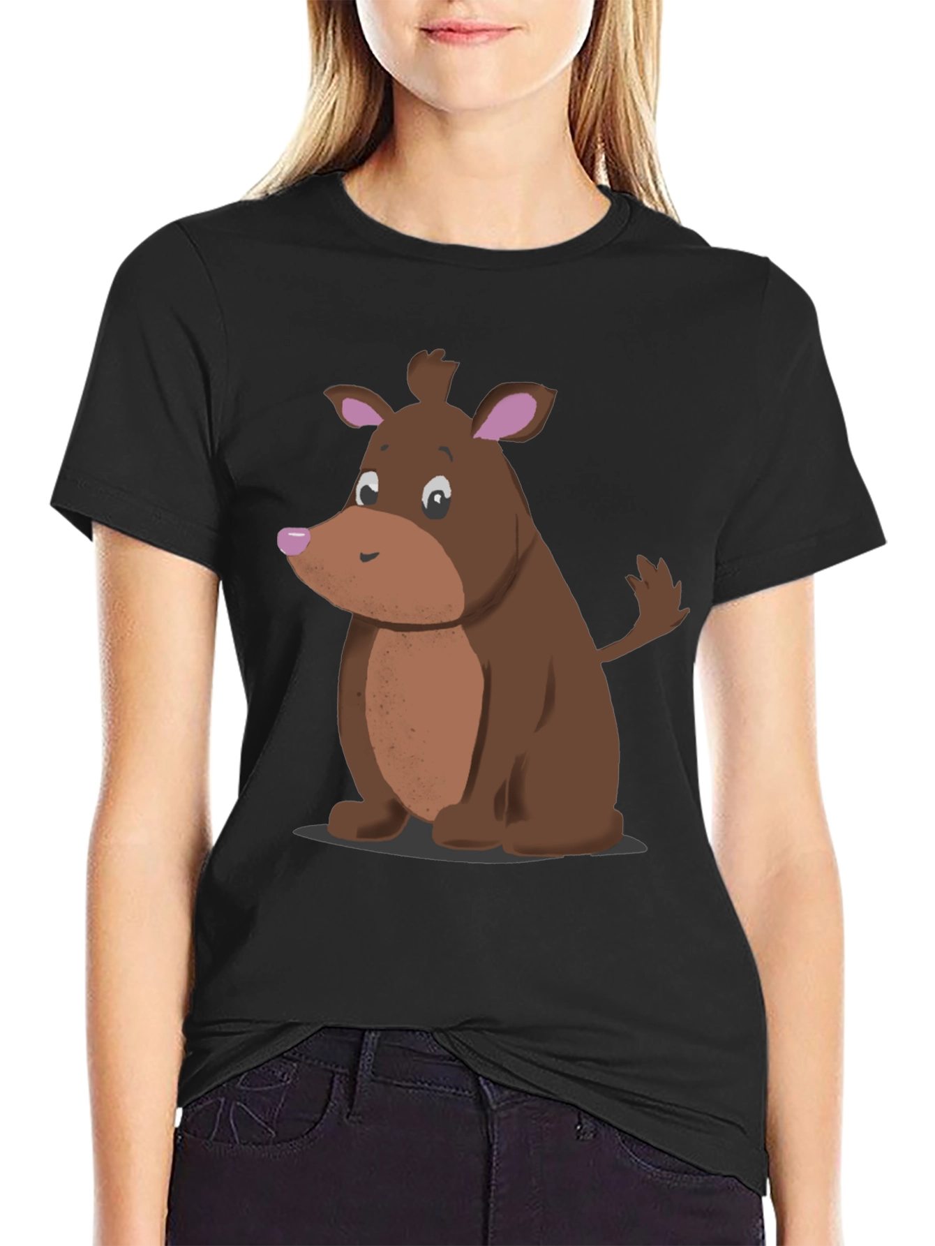 Cartoon Dog Black T-Shirt
