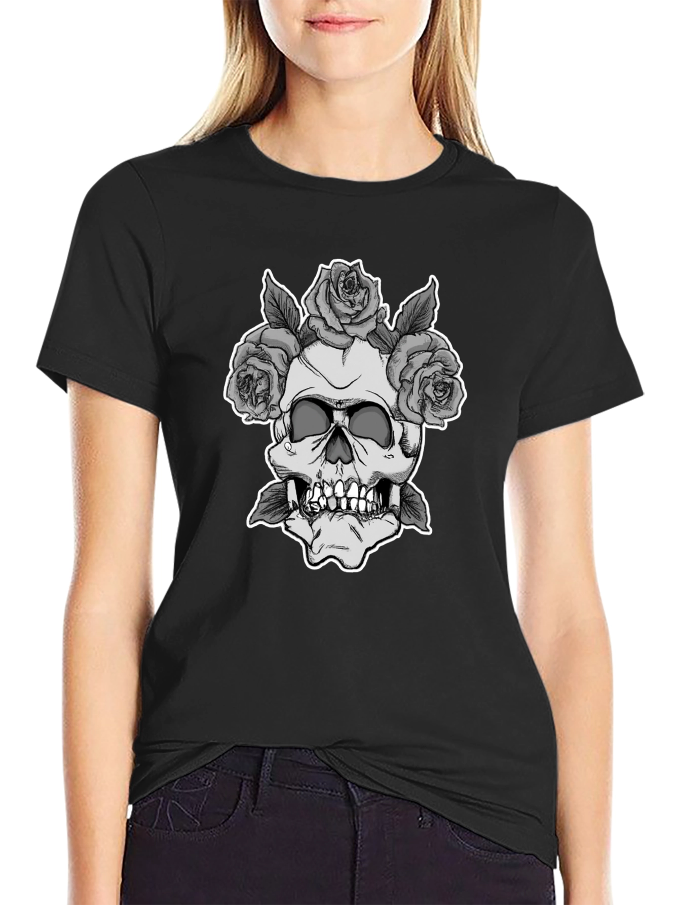 Skull & Roses Graphic Tee - Black
