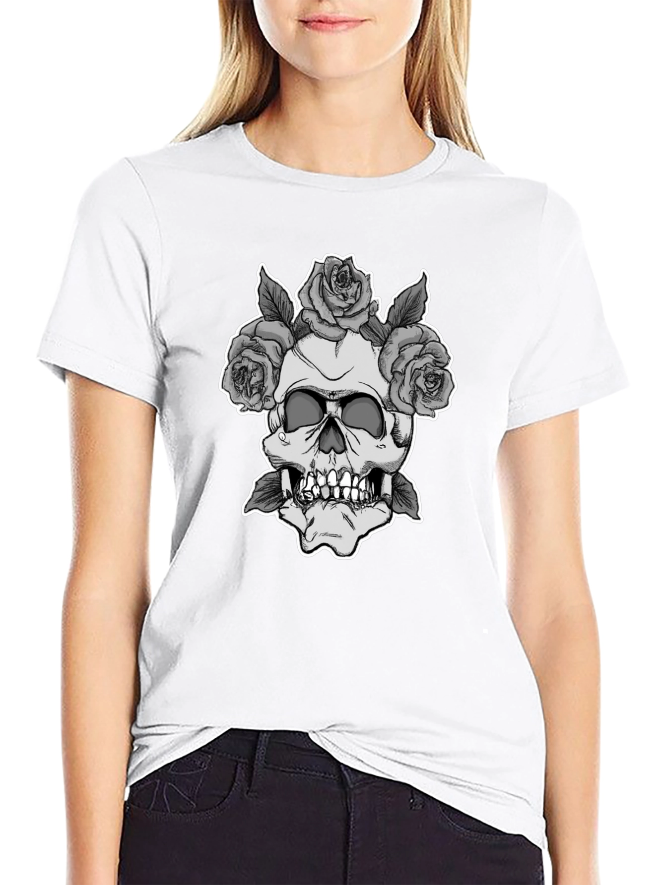 Skull & Roses Graphic Tee - Black