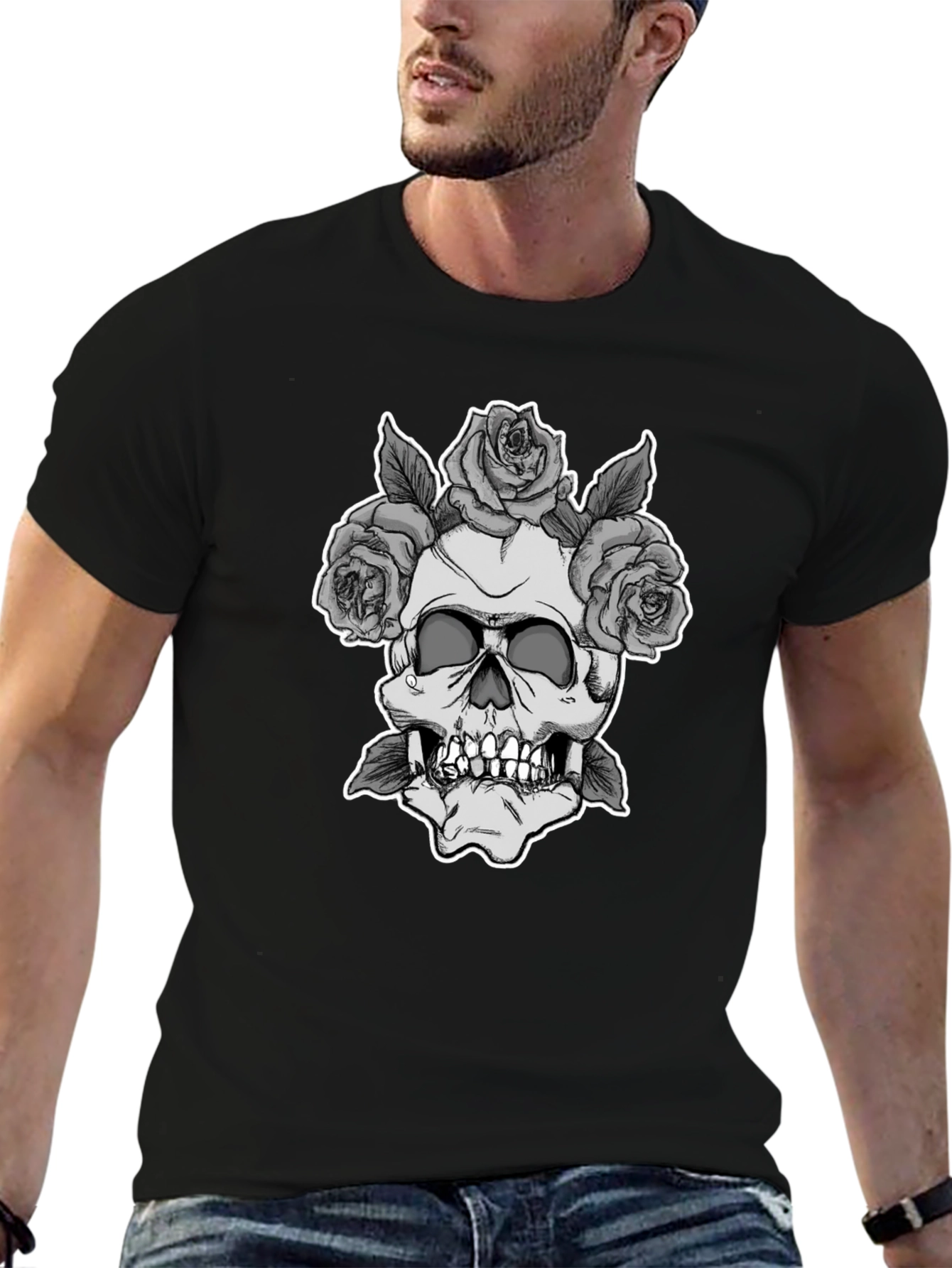 Skull & Roses Graphic Tee - Black