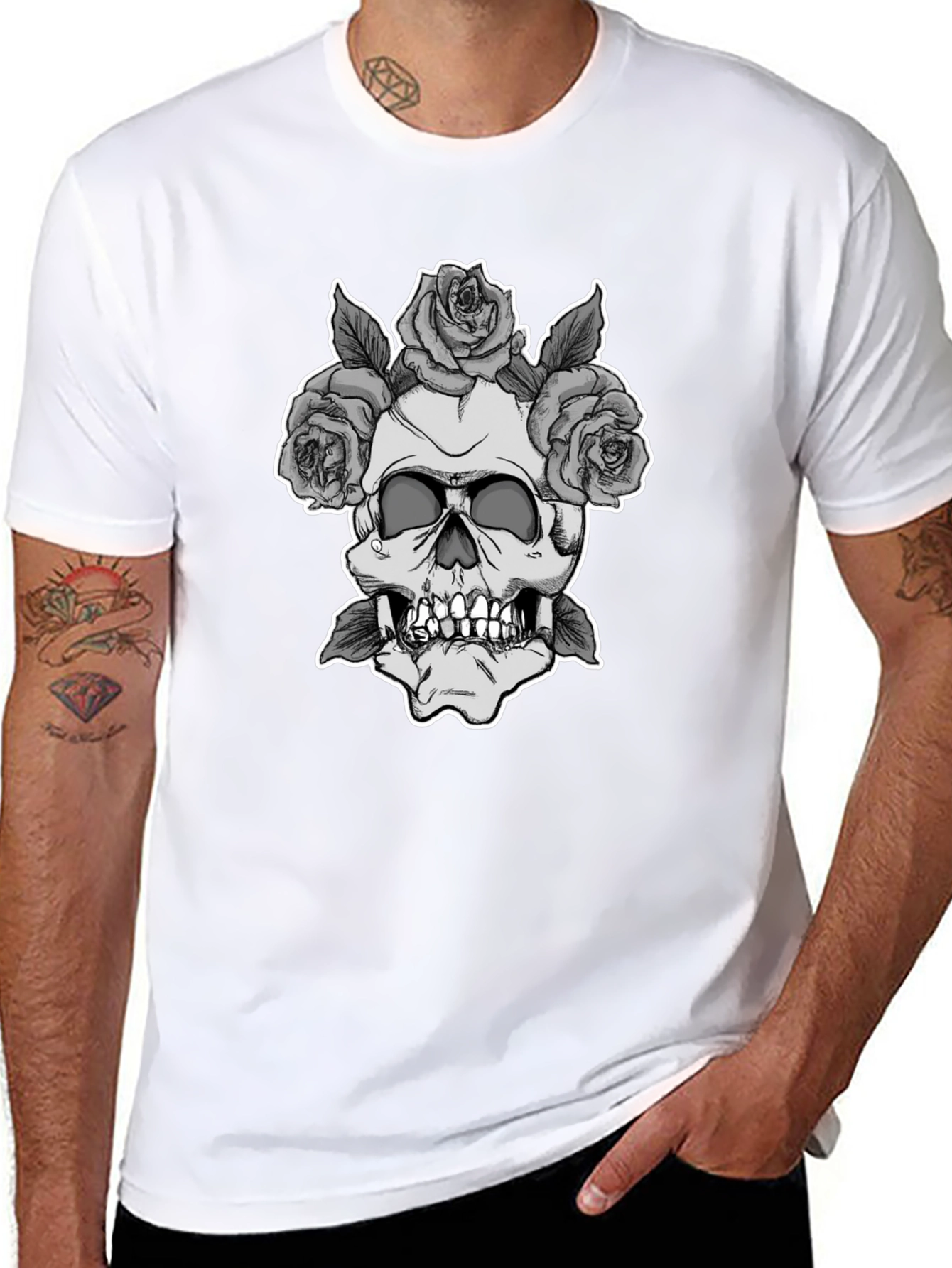 Skull & Roses Graphic Tee - Black
