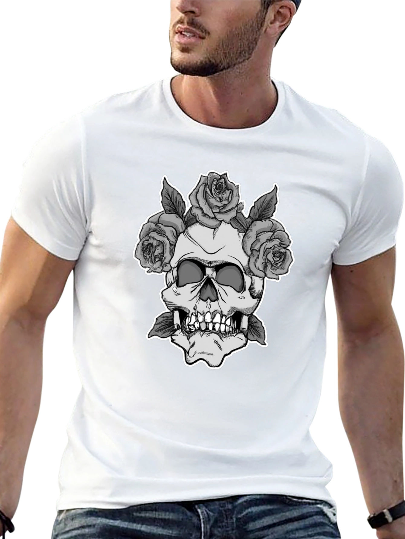 Skull & Roses Graphic Tee - Black