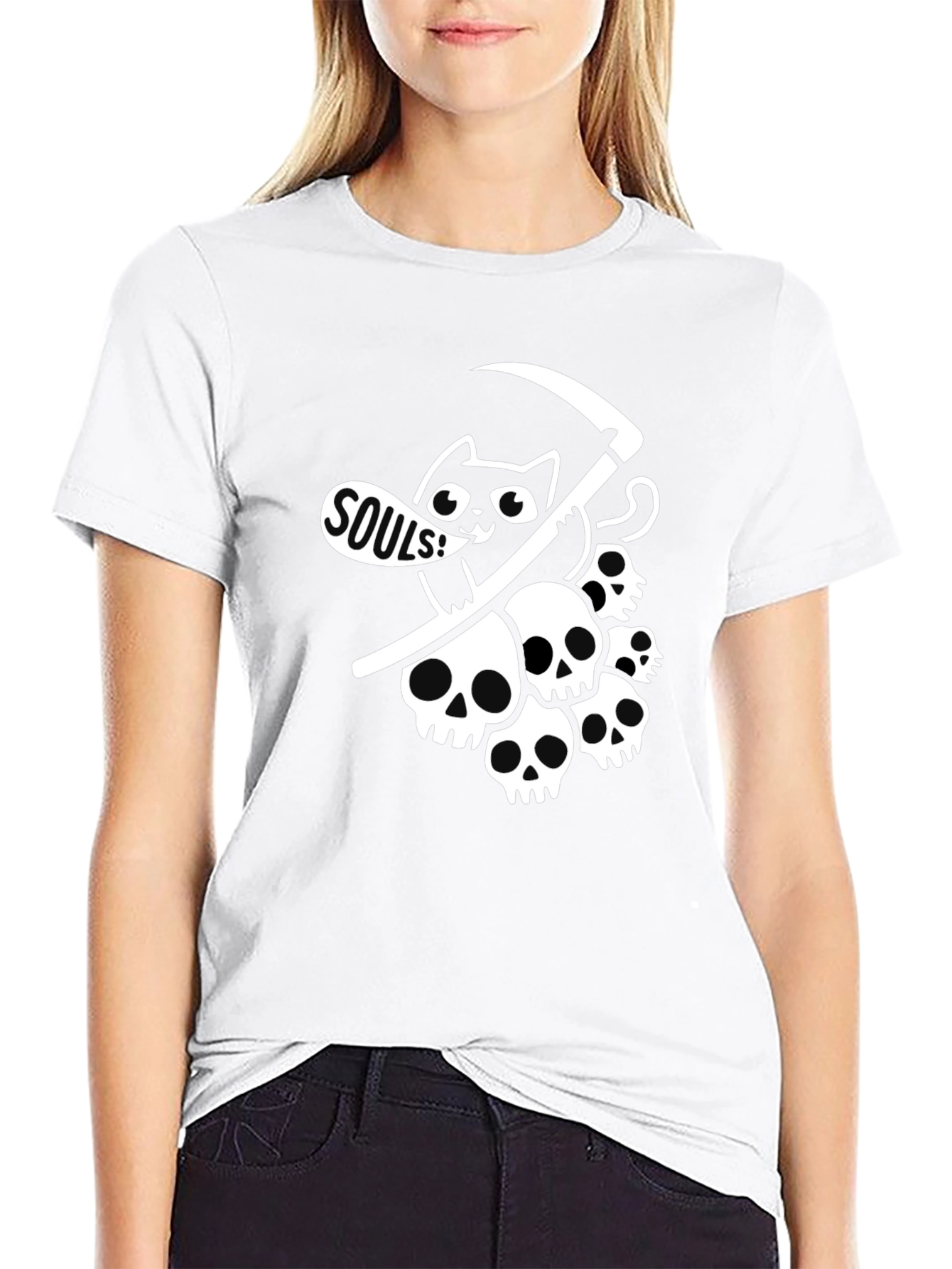 Grim Reaper Cat Graphic Tee - Deathly Cute!