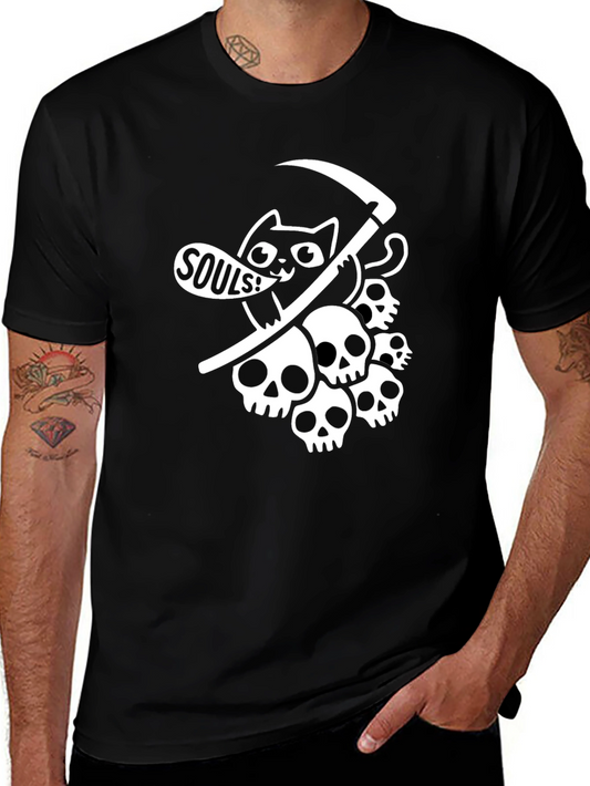 Grim Reaper Cat Graphic Tee - Deathly Cute!