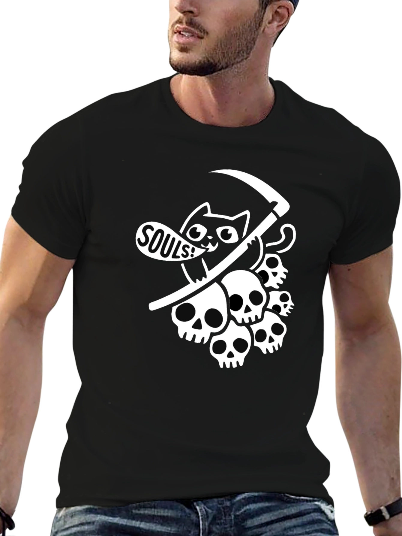 Grim Reaper Cat Graphic Tee - Deathly Cute!