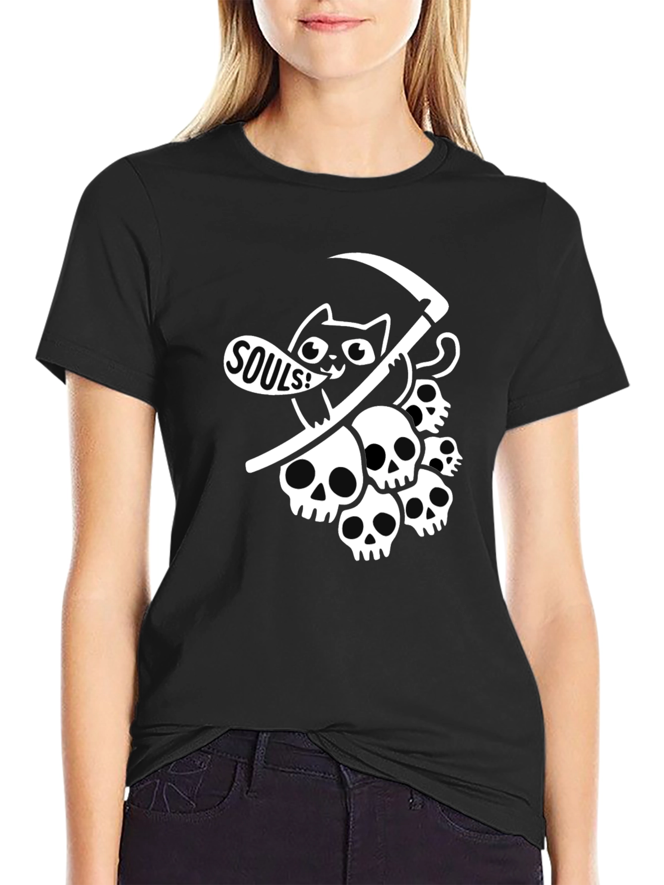 Grim Reaper Cat Graphic Tee - Deathly Cute!