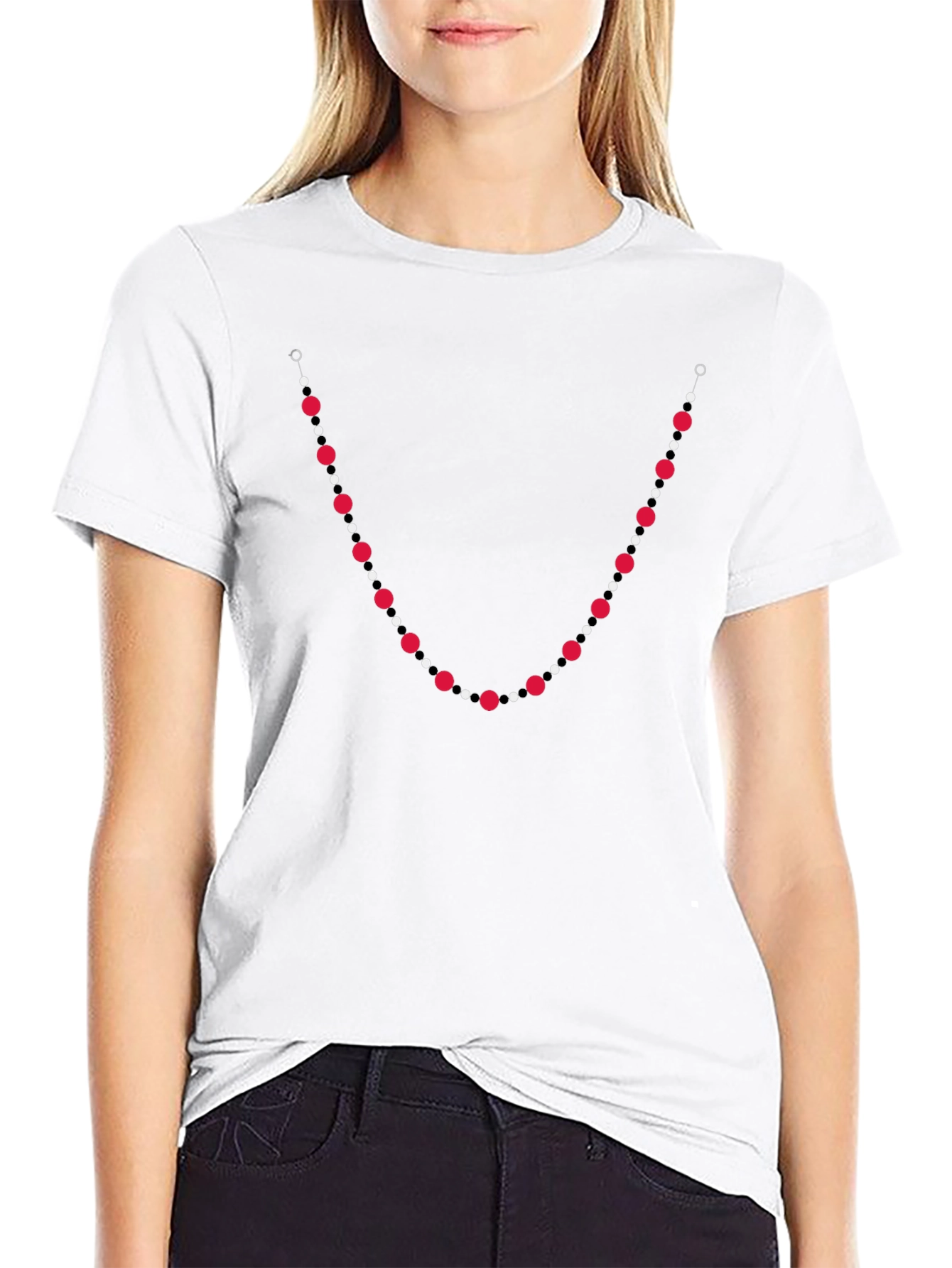 Unique Bead Necklace Print Black T-Shirt