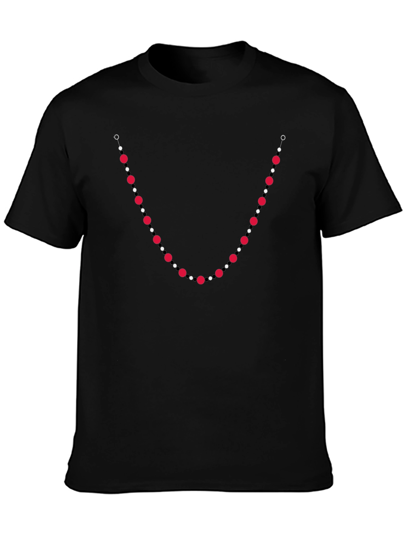 Unique Bead Necklace Print Black T-Shirt