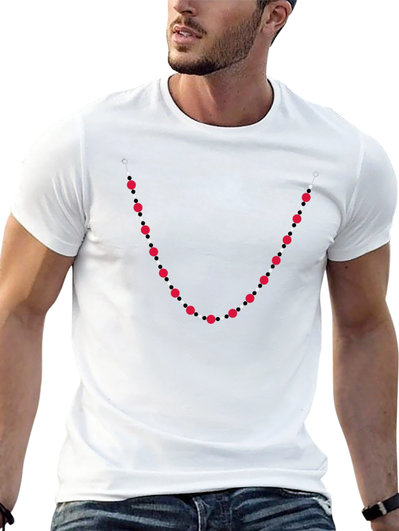 Unique Bead Necklace Print Black T-Shirt