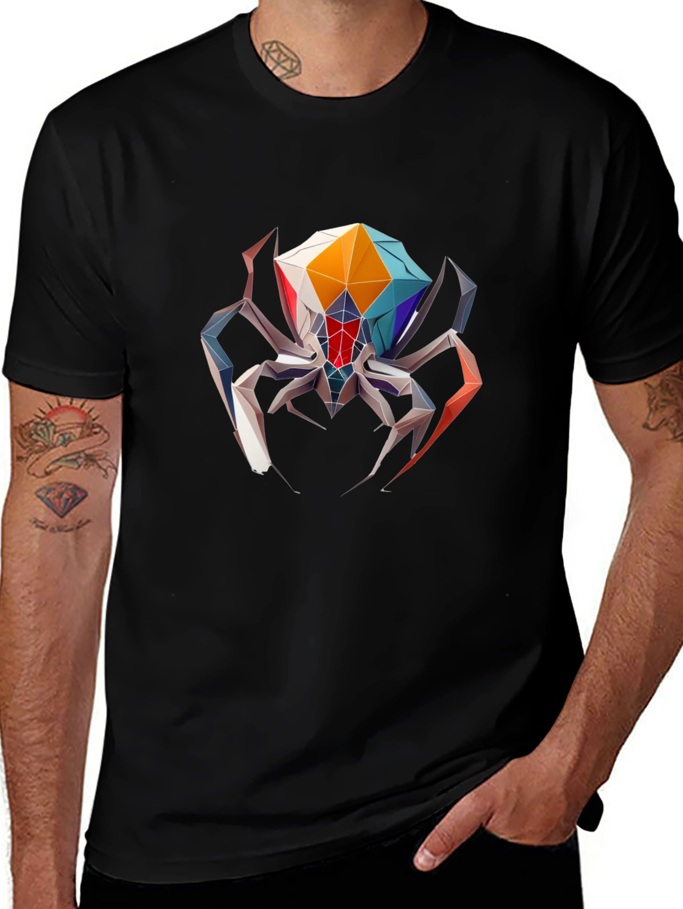 Geometric Spider Graphic Tee - Black