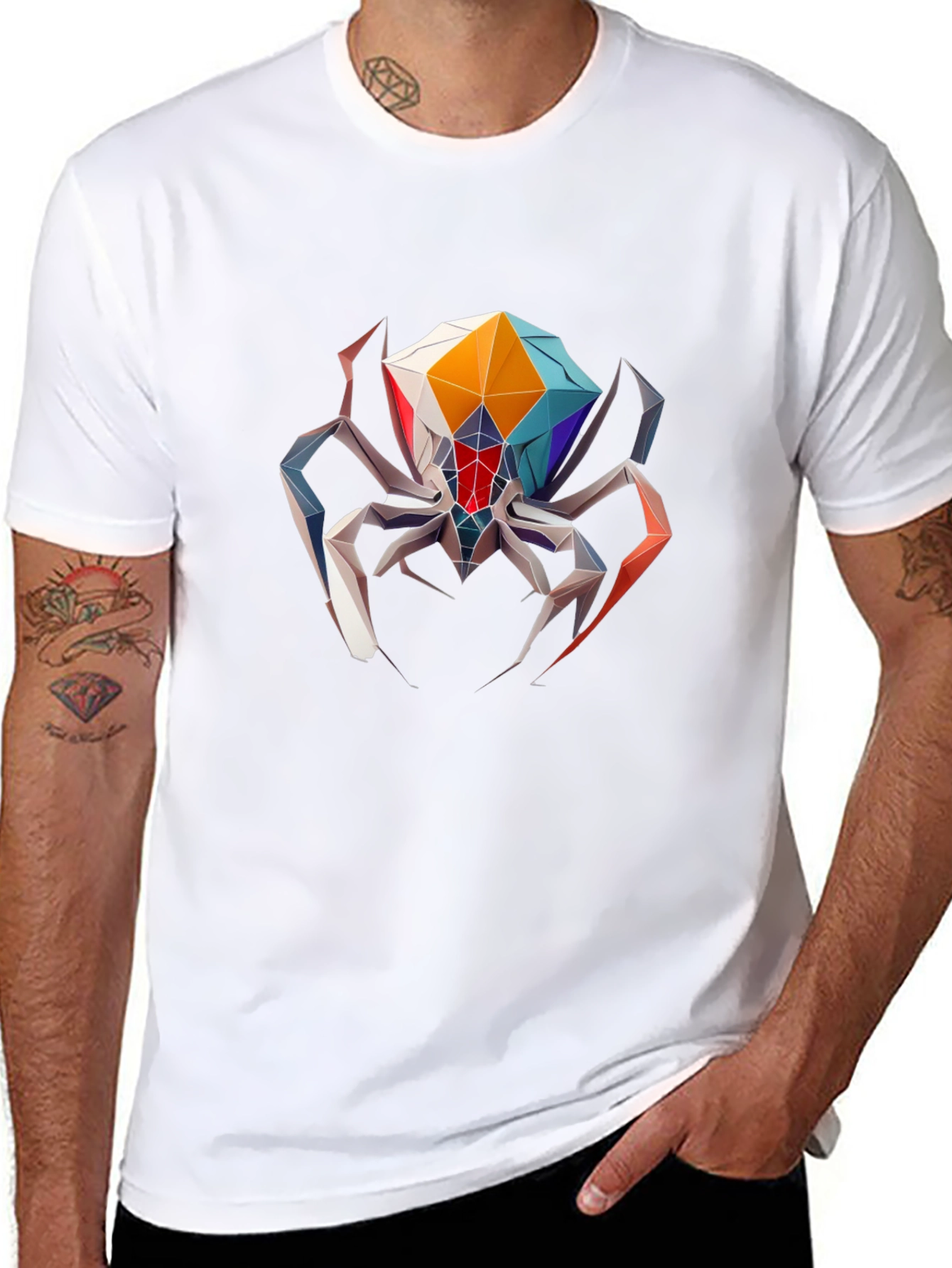 Geometric Spider Graphic Tee - Black