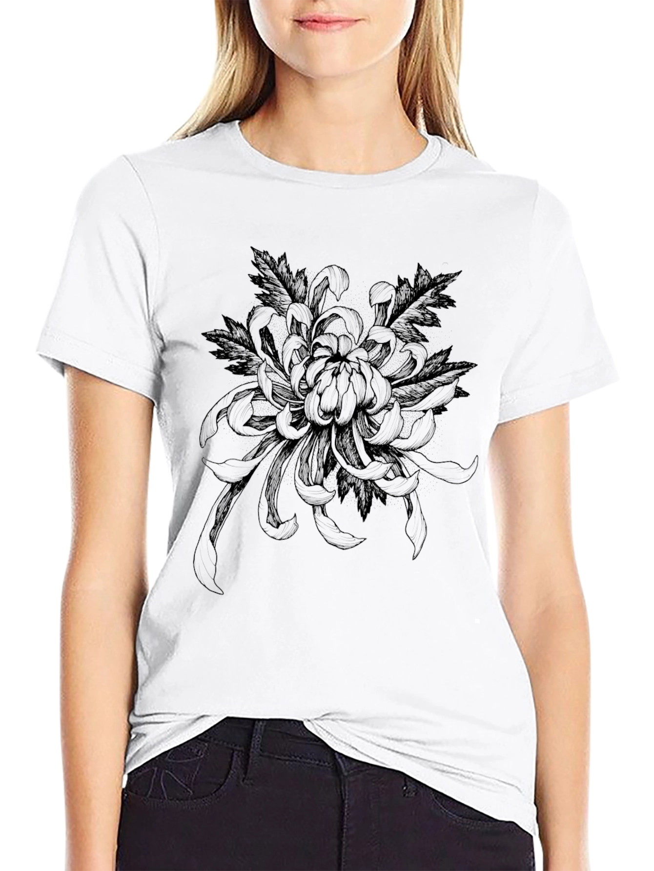 Black Floral Print Crew Neck T-Shirt