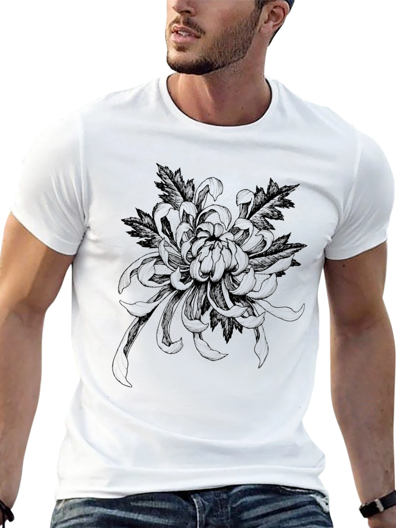 Black Floral Print Crew Neck T-Shirt