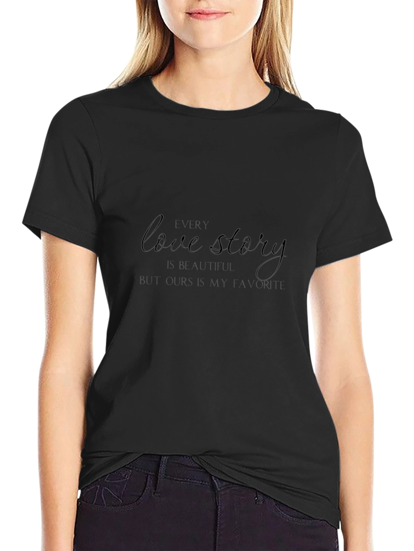 Love Story Graphic Print Black T-Shirt