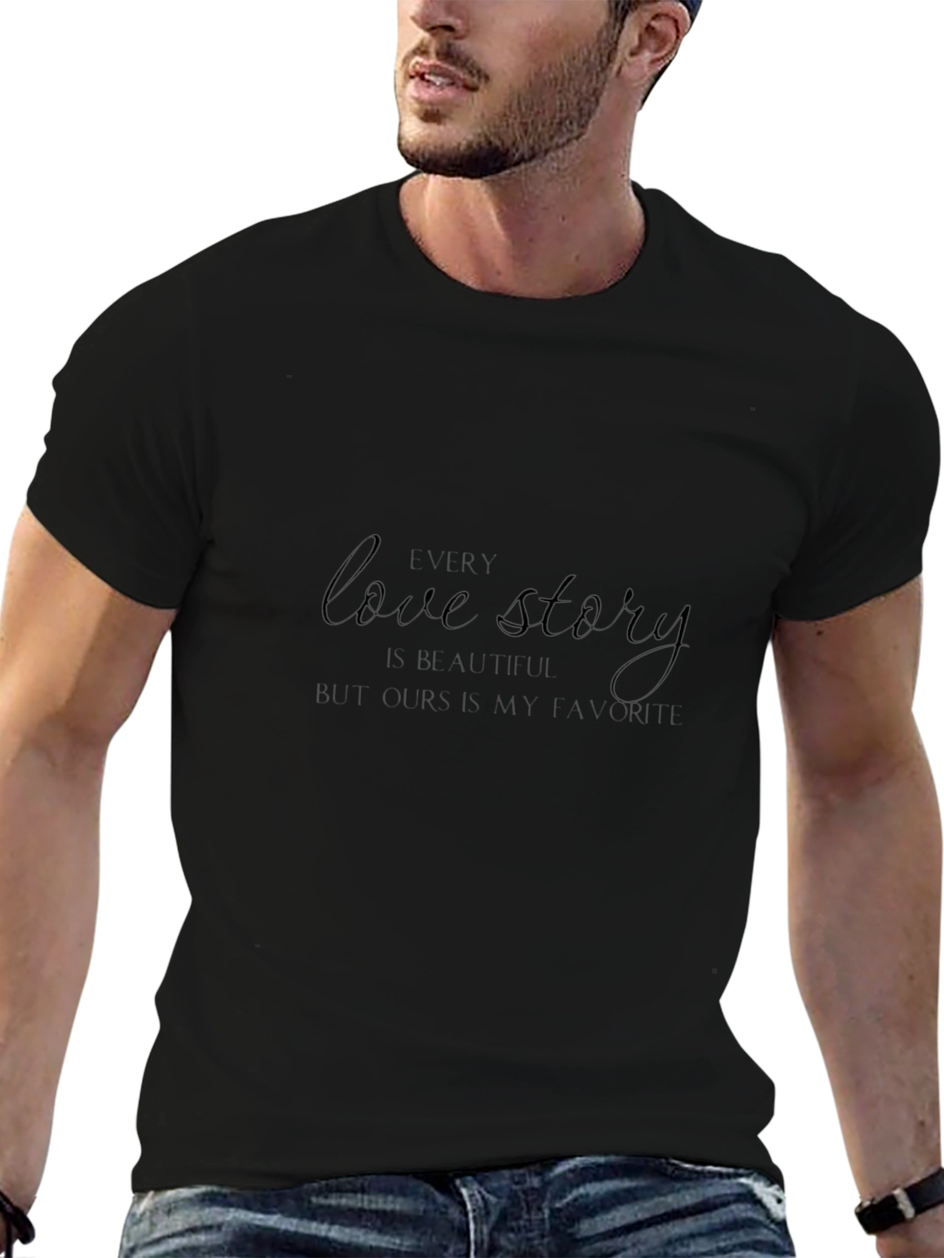 Love Story Graphic Print Black T-Shirt