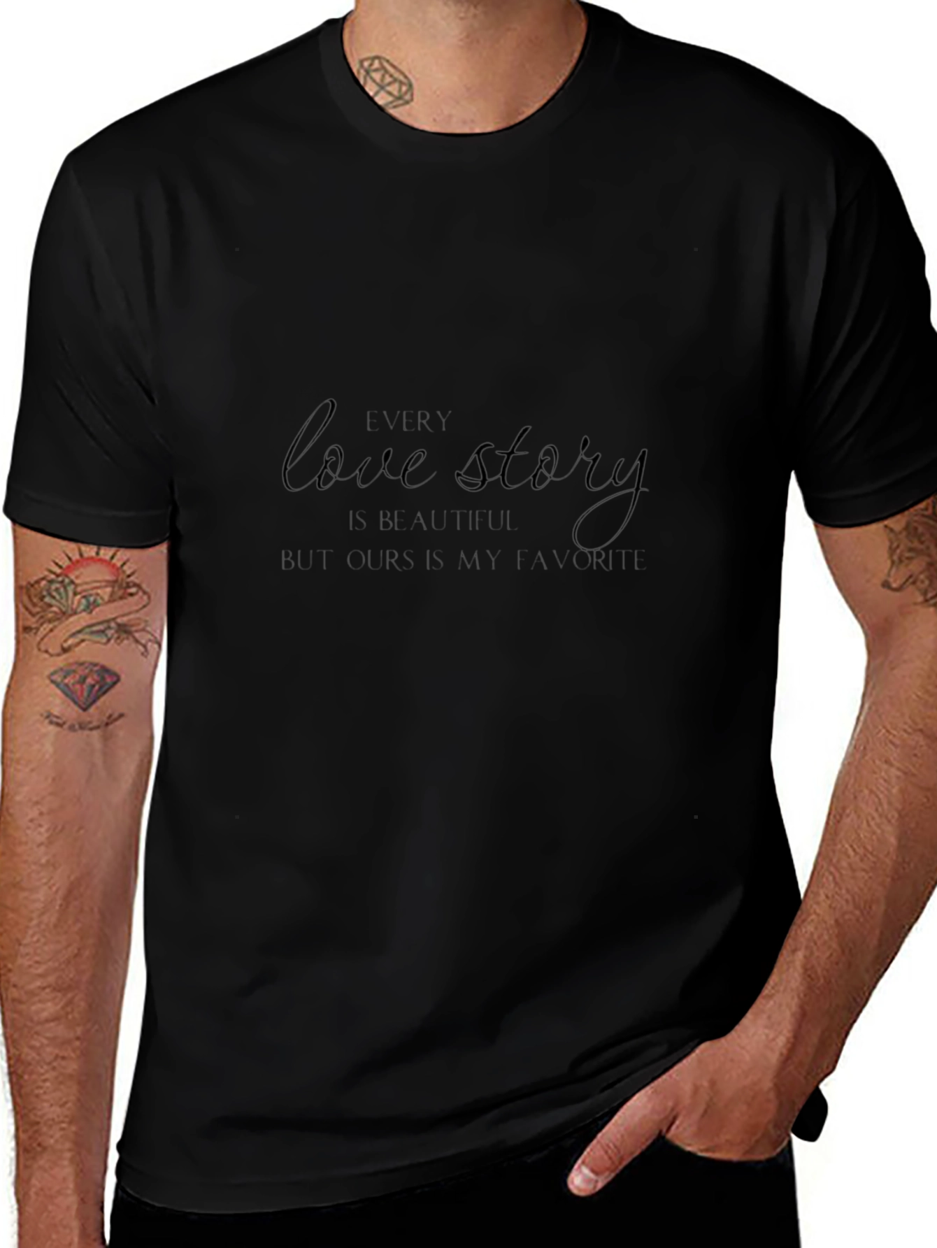 Love Story Graphic Print Black T-Shirt