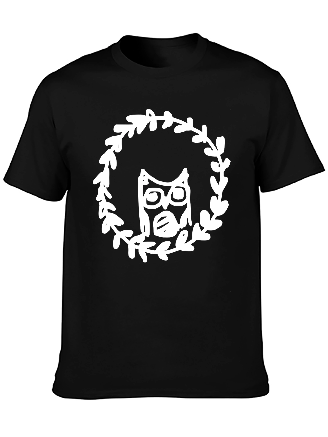 Owl Wreath Graphic Tee - Black Cotton Blend T-Shirt