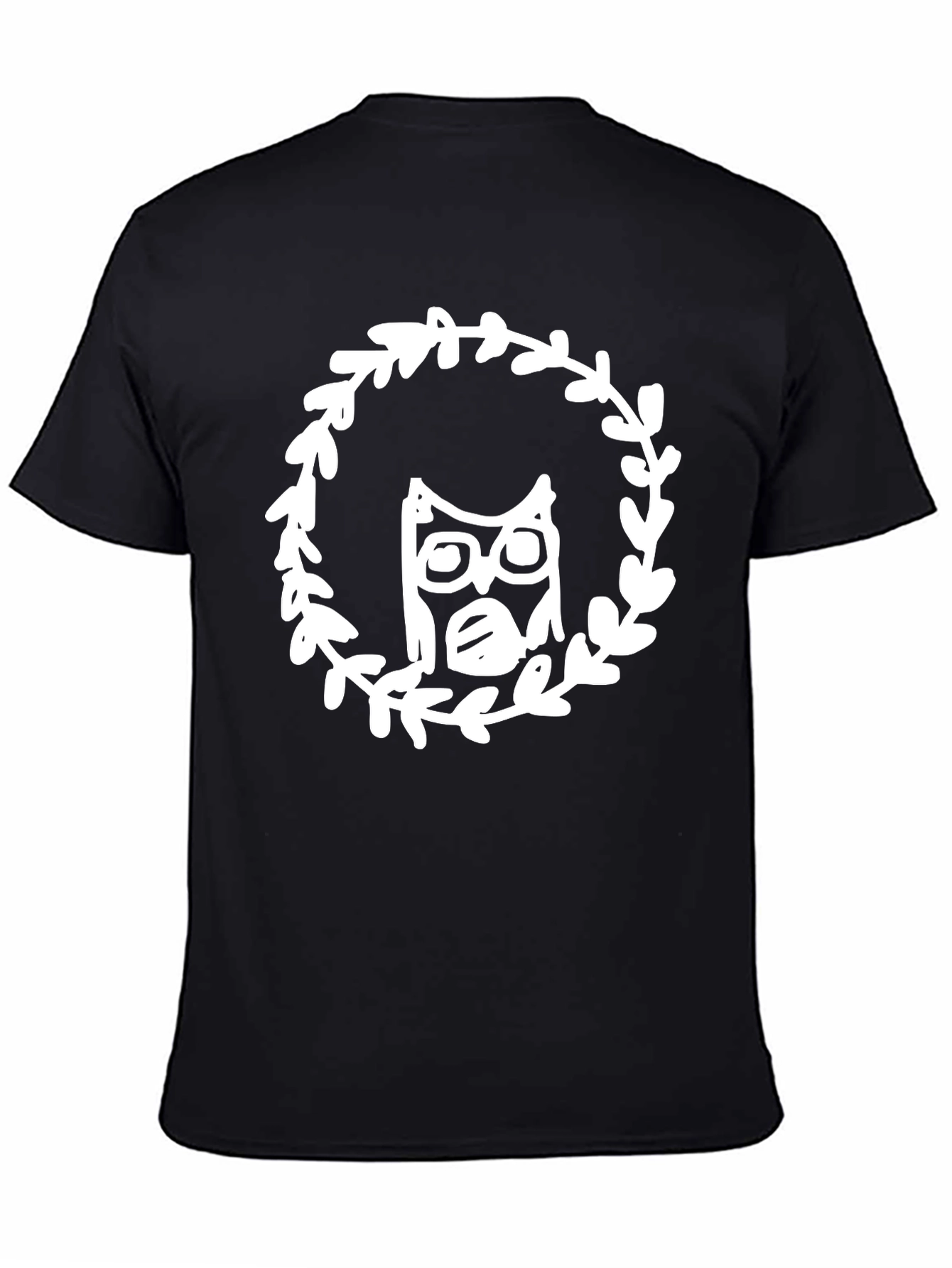 Owl Wreath Graphic Tee - Black Cotton Blend T-Shirt