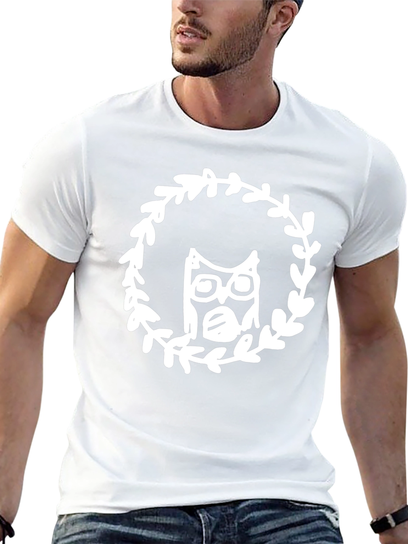 Owl Wreath Graphic Tee - Black Cotton Blend T-Shirt