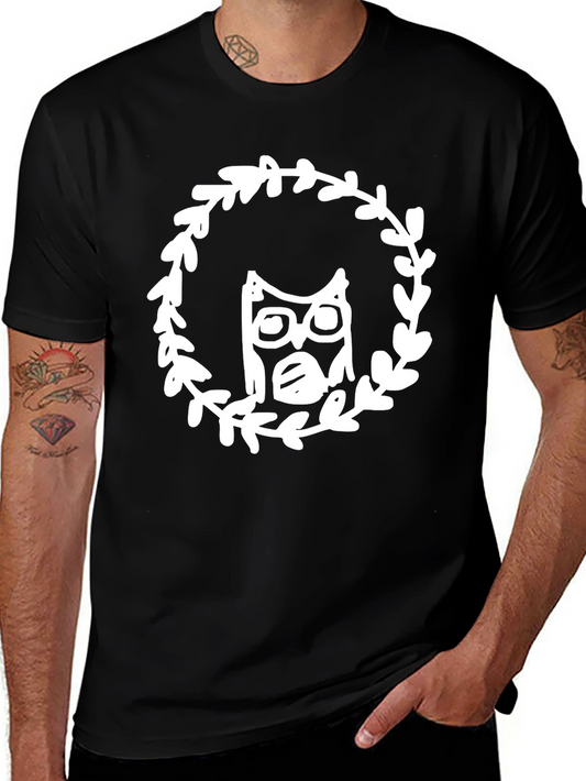 Owl Wreath Graphic Tee - Black Cotton Blend T-Shirt