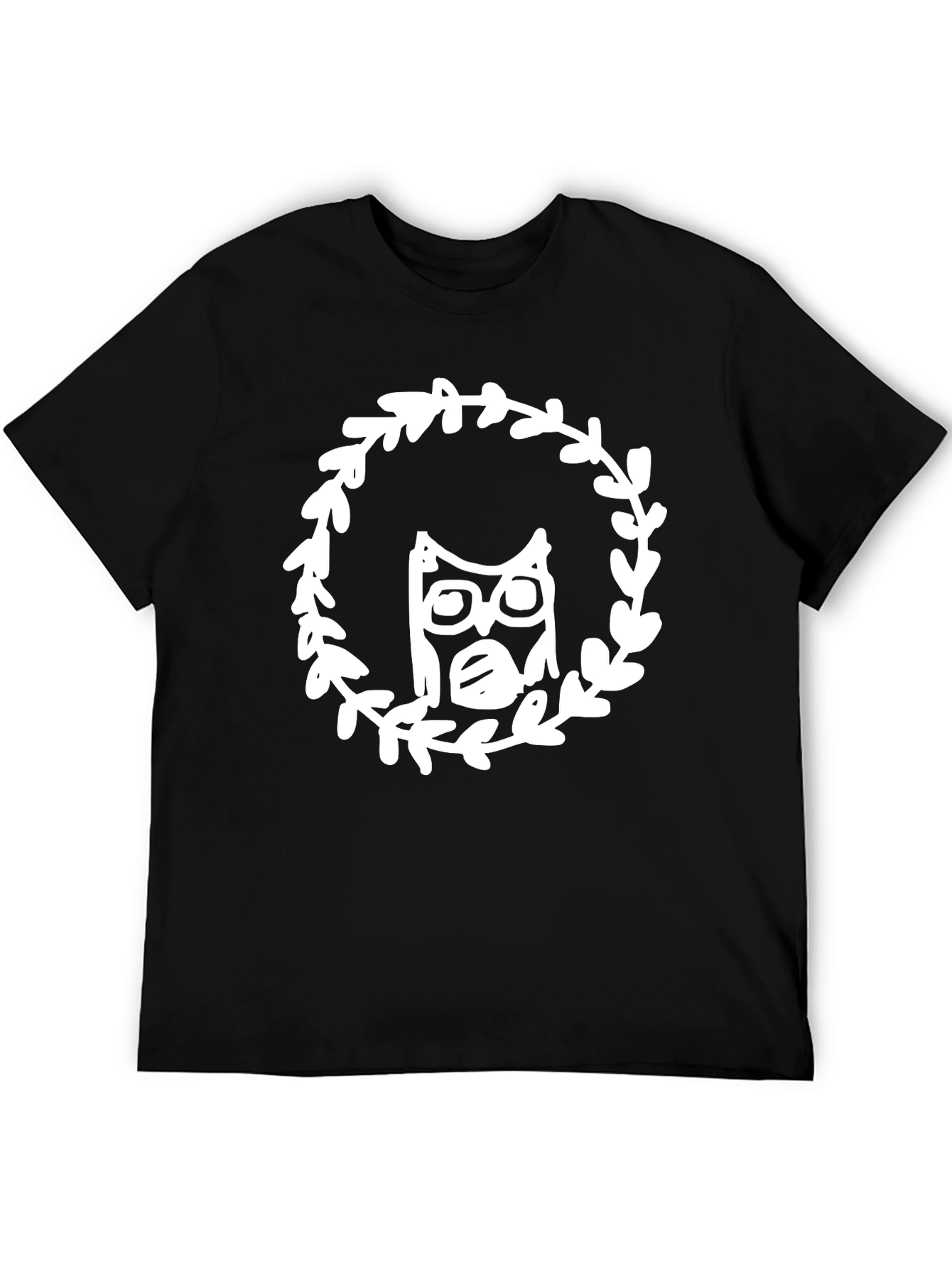 Owl Wreath Graphic Tee - Black Cotton Blend T-Shirt