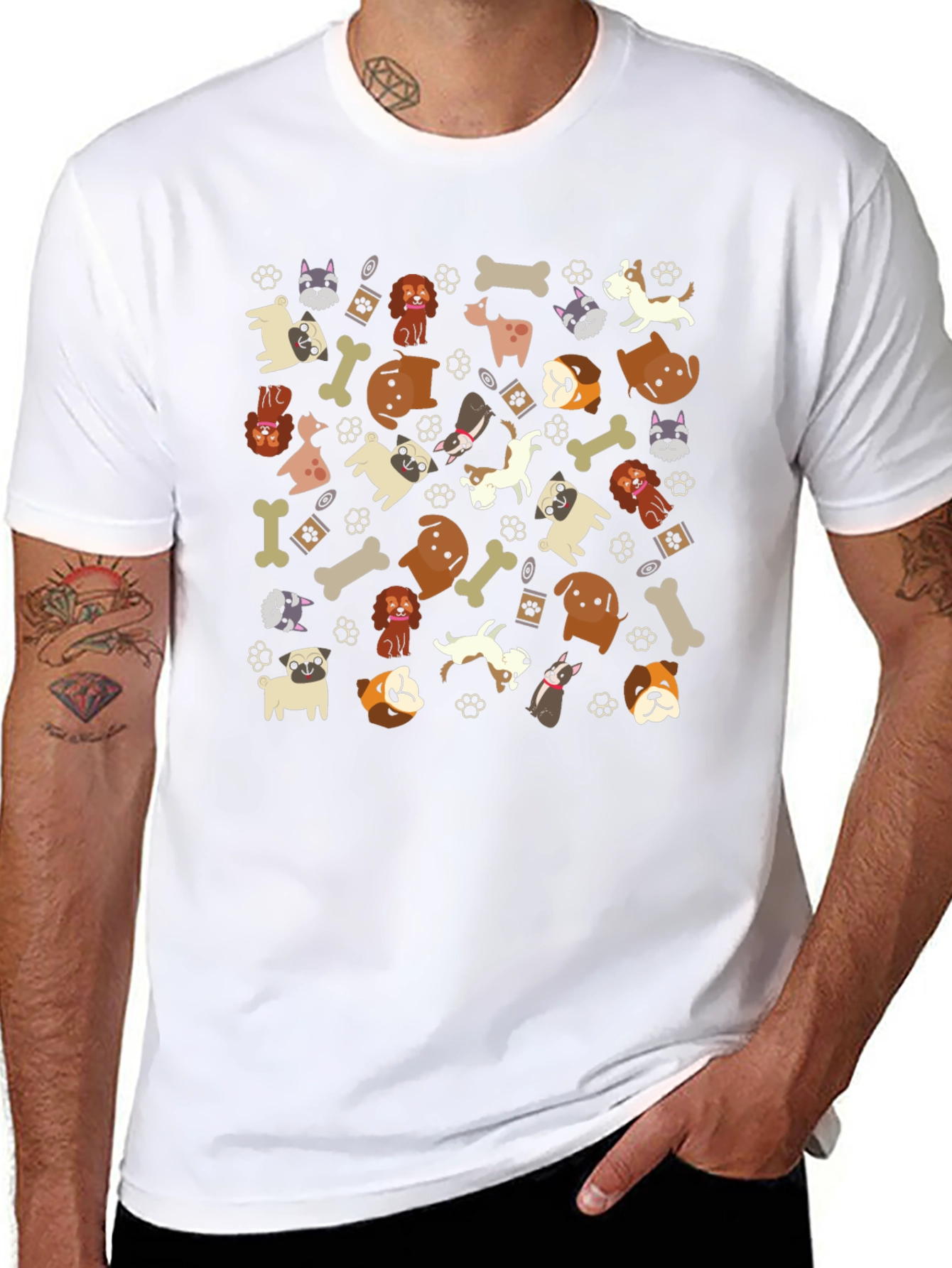 Dog Breed Pattern Black T-Shirt