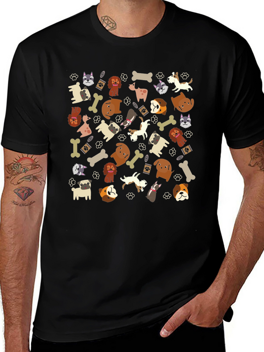 Dog Breed Pattern Black T-Shirt