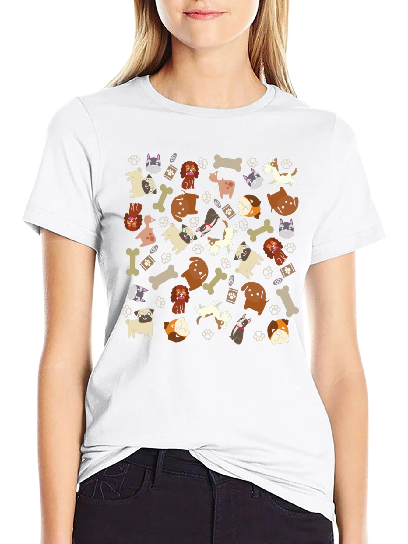 Dog Breed Pattern Black T-Shirt