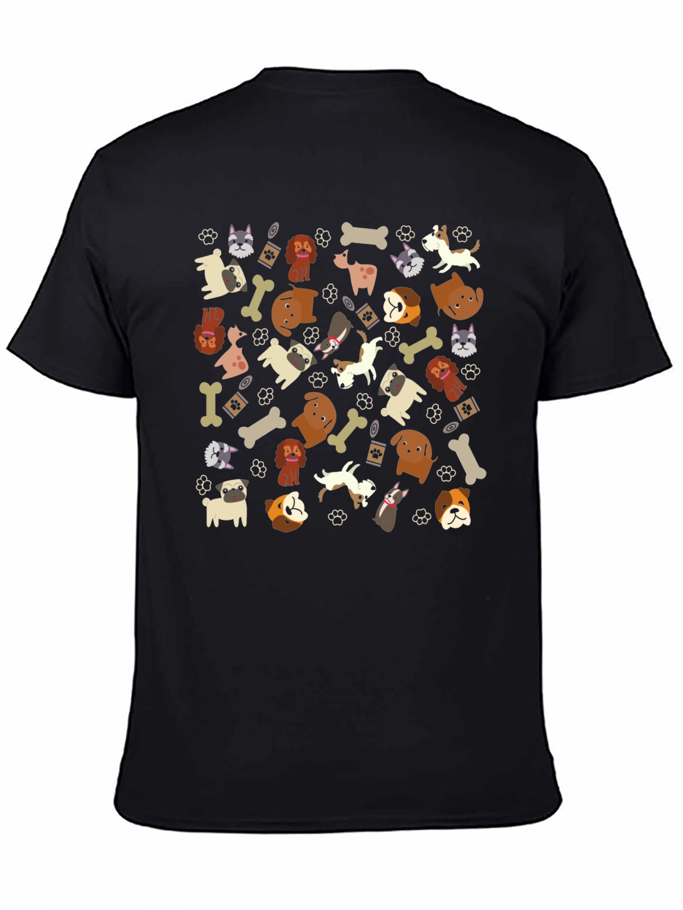 Dog Breed Pattern Black T-Shirt