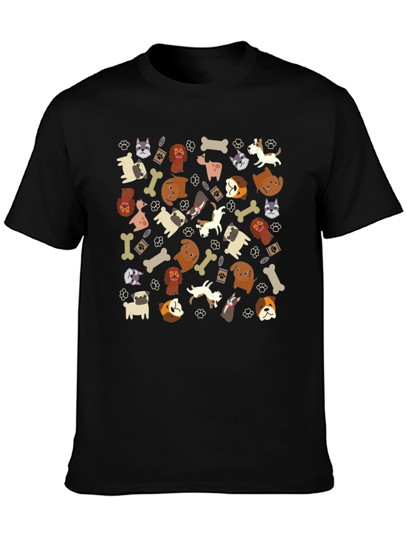 Dog Breed Pattern Black T-Shirt