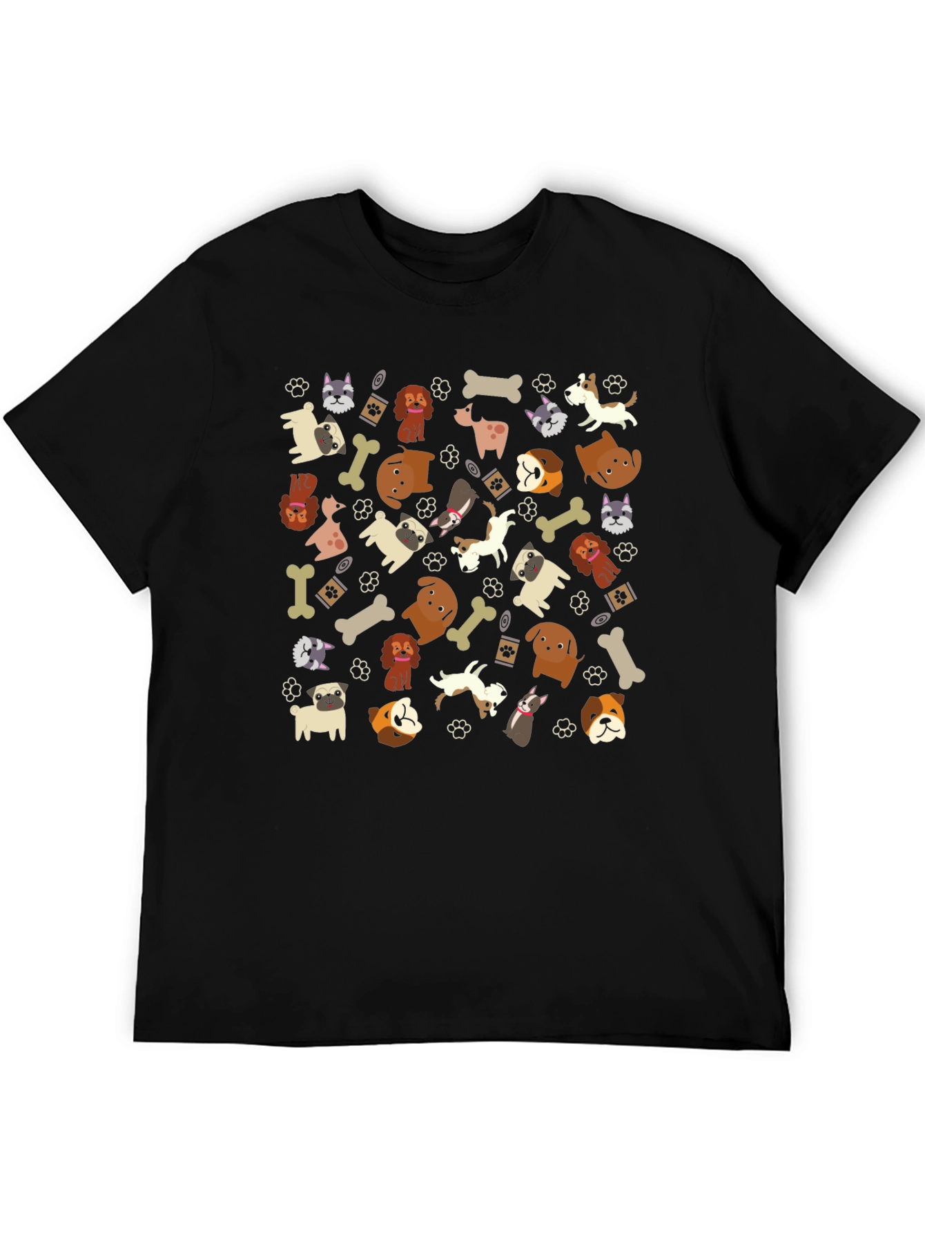 Dog Breed Pattern Black T-Shirt