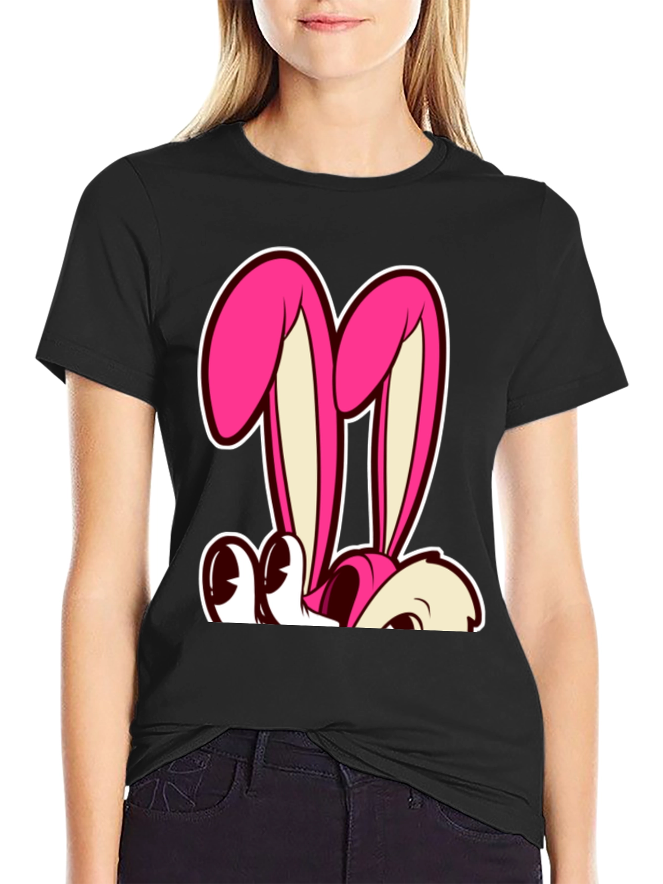 Bunny Graphic Tee - Black Cotton T-Shirt