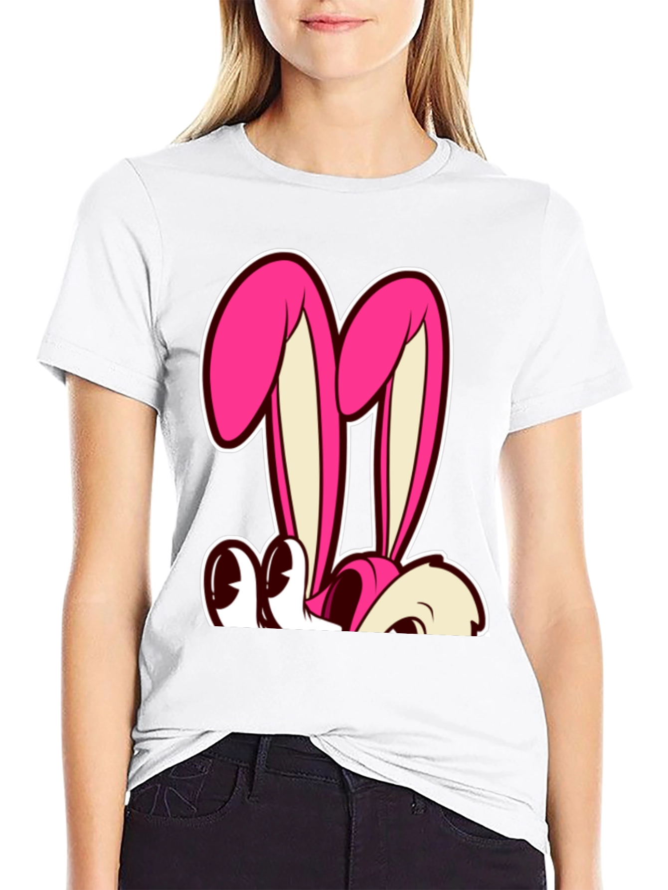 Bunny Graphic Tee - Black Cotton T-Shirt