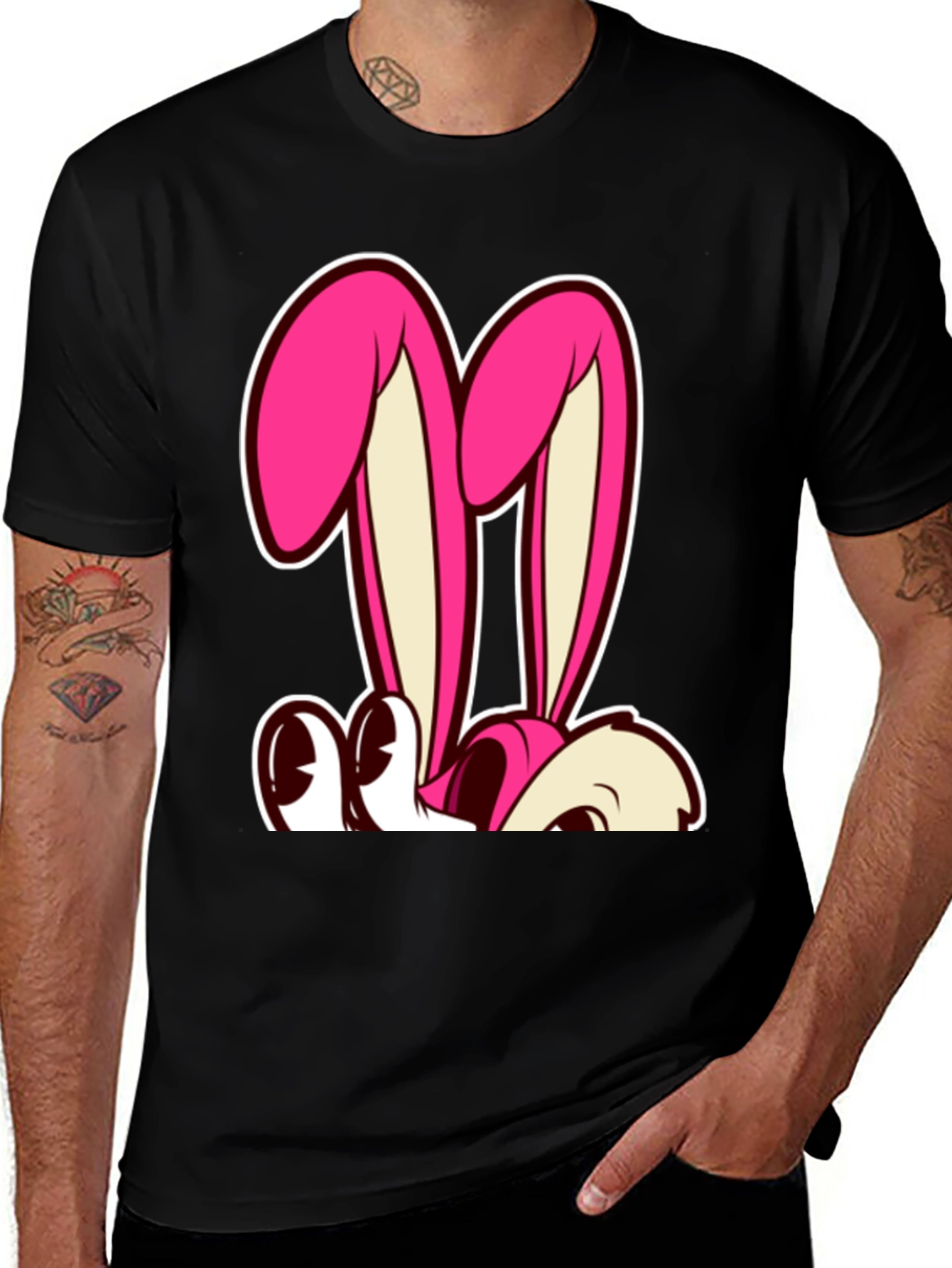 Bunny Graphic Tee - Black Cotton T-Shirt
