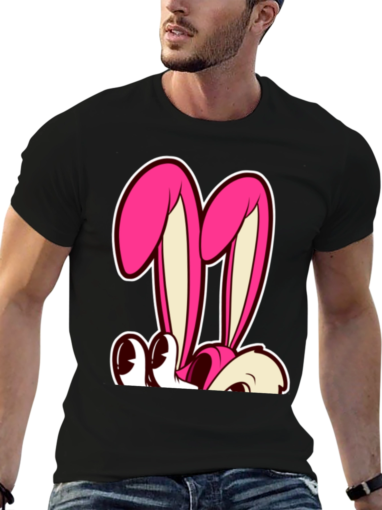 Bunny Graphic Tee - Black Cotton T-Shirt