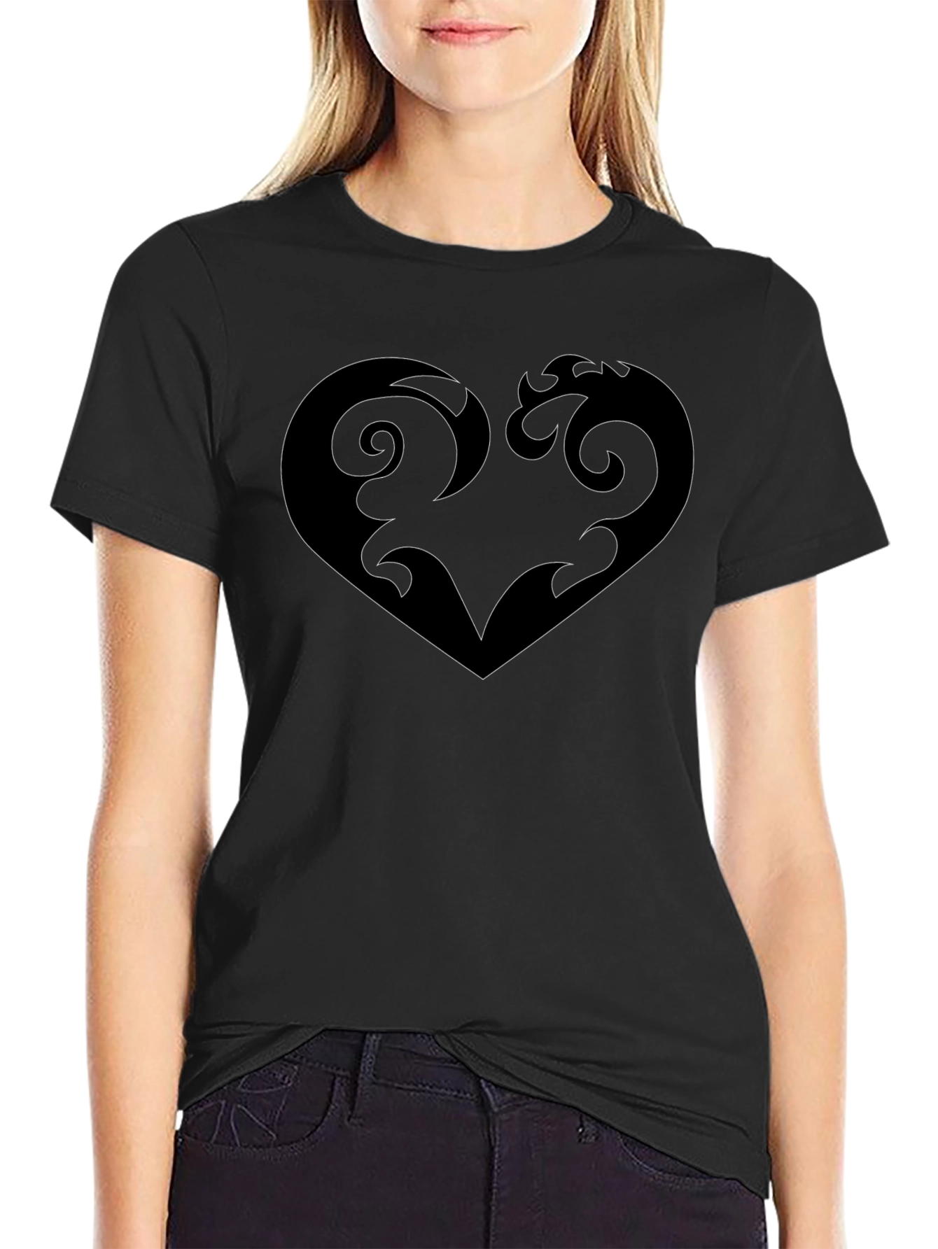 Stylish Black T-Shirt with Heart Graphic