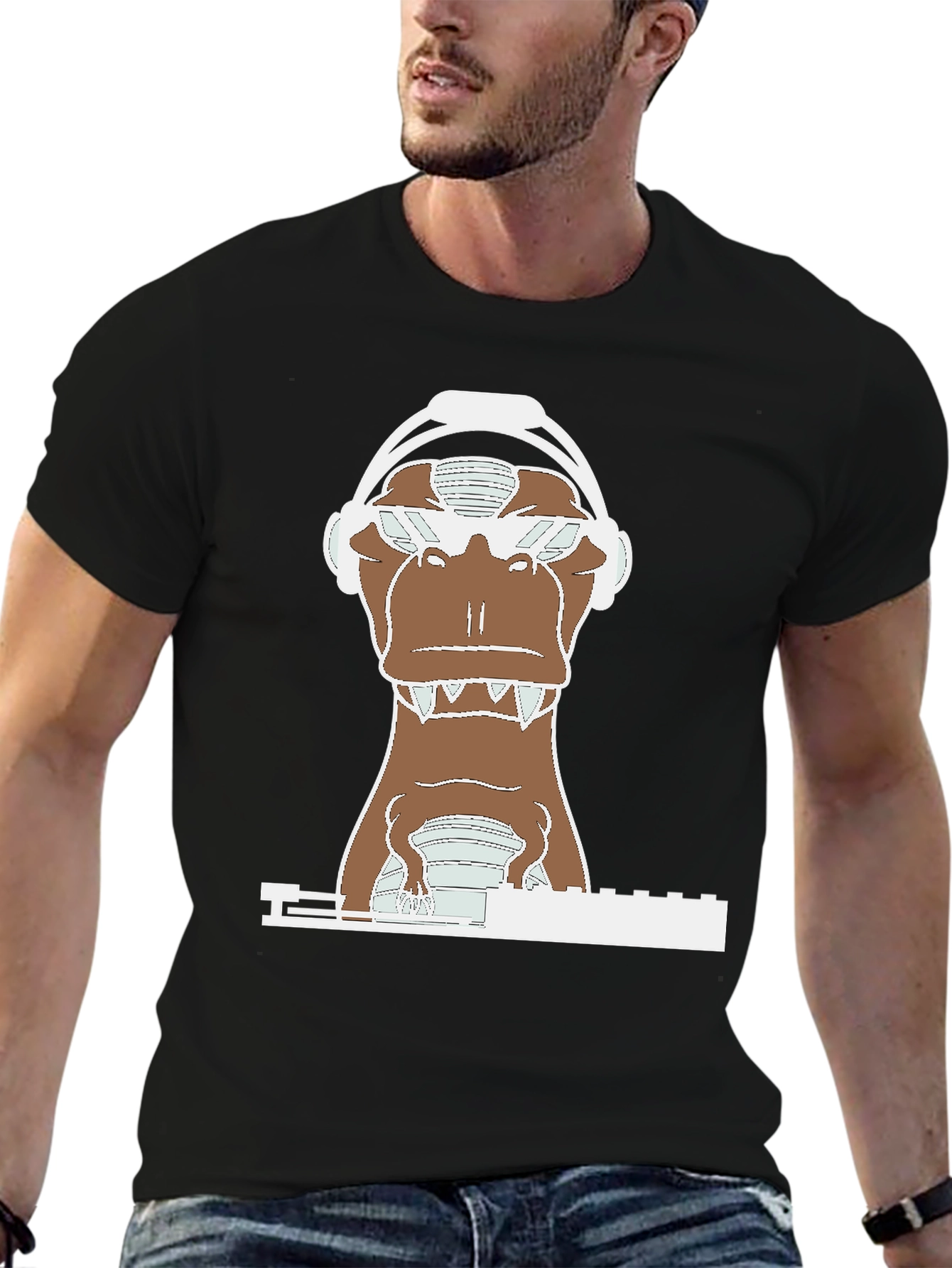 DJ Dino T-Shirt - Cool Dinosaur Headphone Tee
