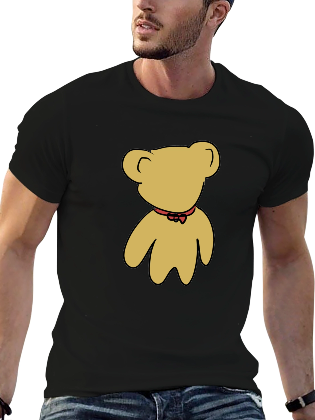 Black T-Shirt with Teddy Bear Graphic