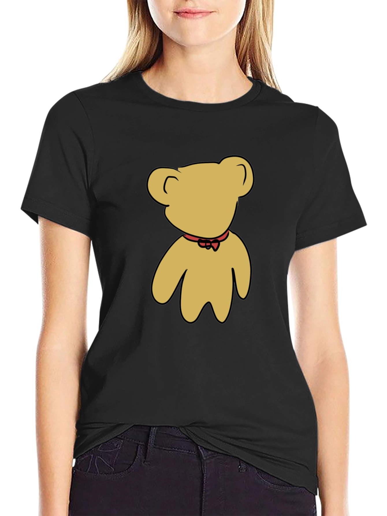 Black T-Shirt with Teddy Bear Graphic