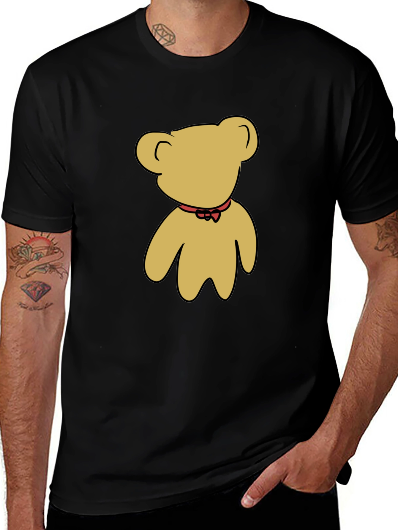 Black T-Shirt with Teddy Bear Graphic