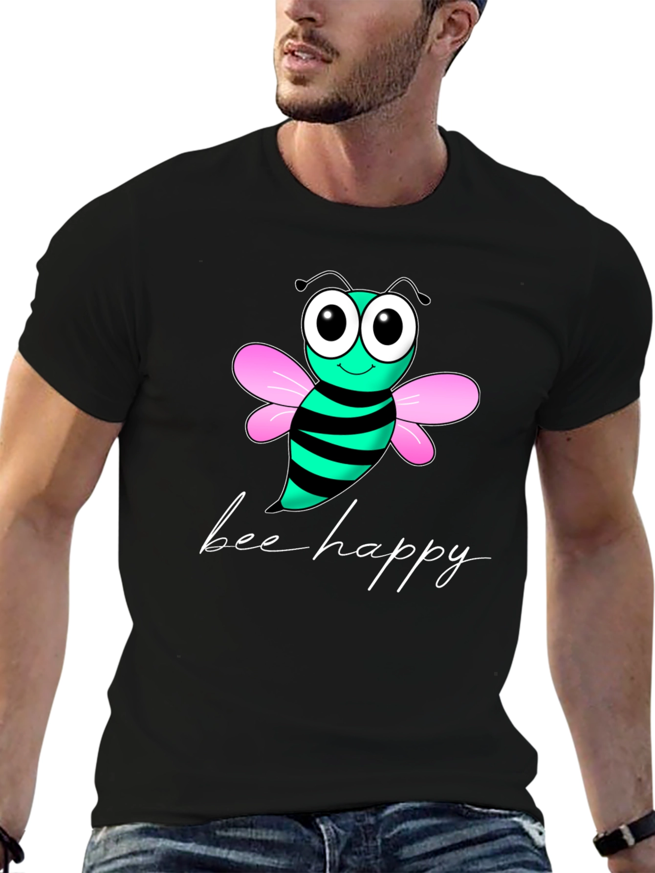 Bee Happy Graphic T-Shirt - Black